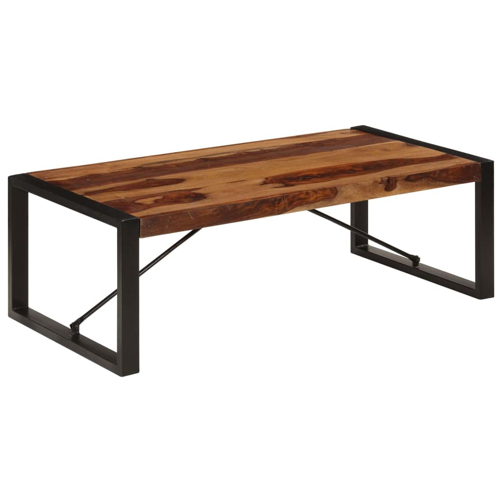 Brown Solid Sheesham Wood Steel Coffee Table L8371