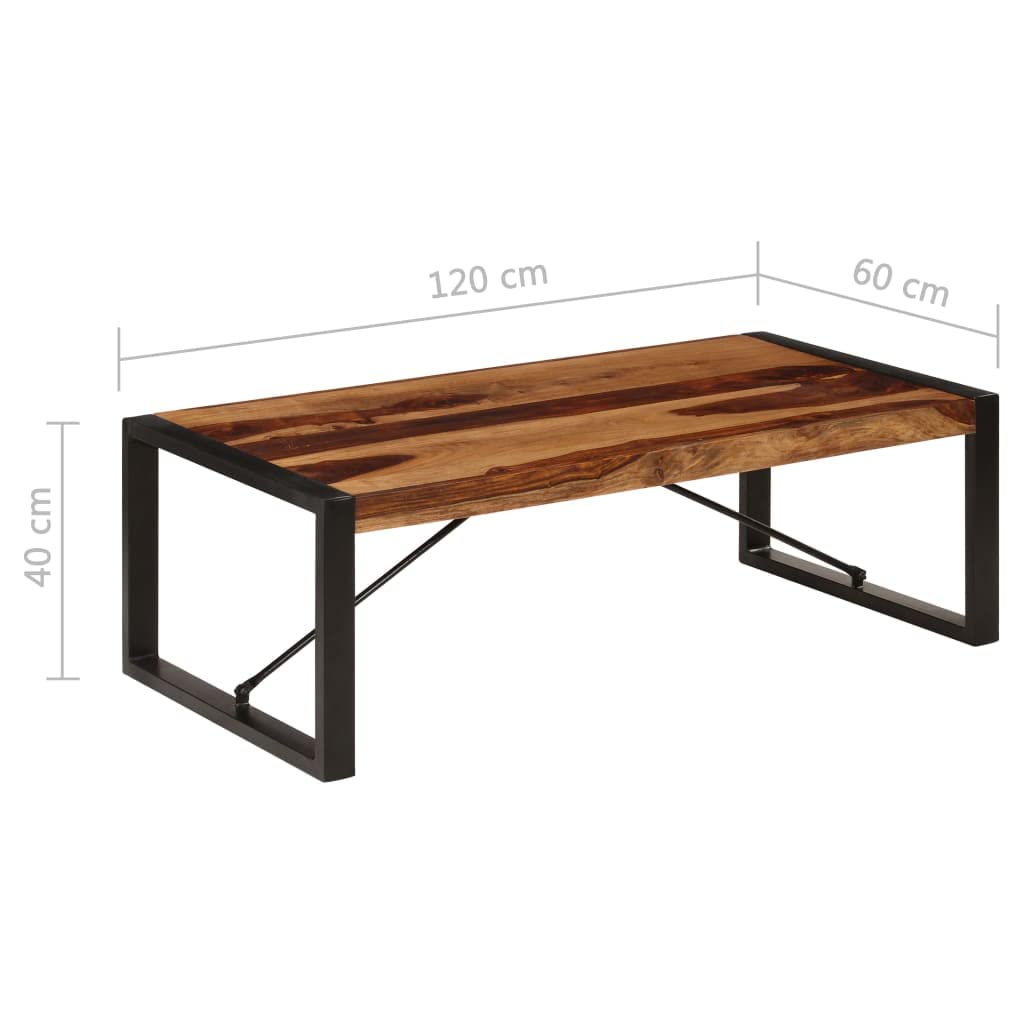 Brown Solid Sheesham Wood Steel Coffee Table L8371