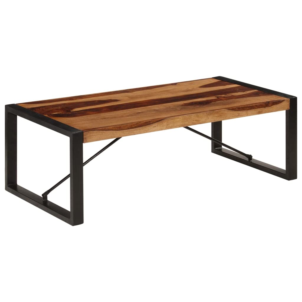Brown Solid Sheesham Wood Steel Coffee Table L8371