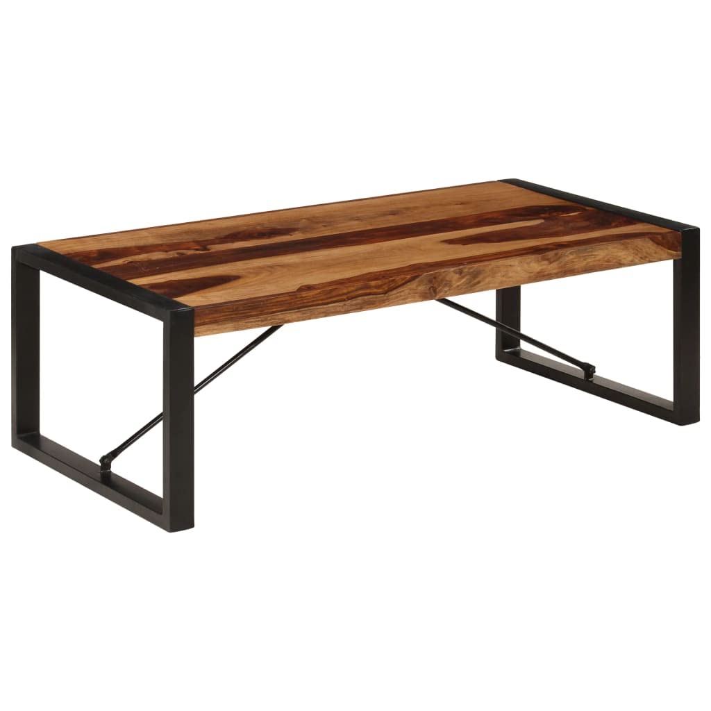 Brown Solid Sheesham Wood Steel Coffee Table L8371