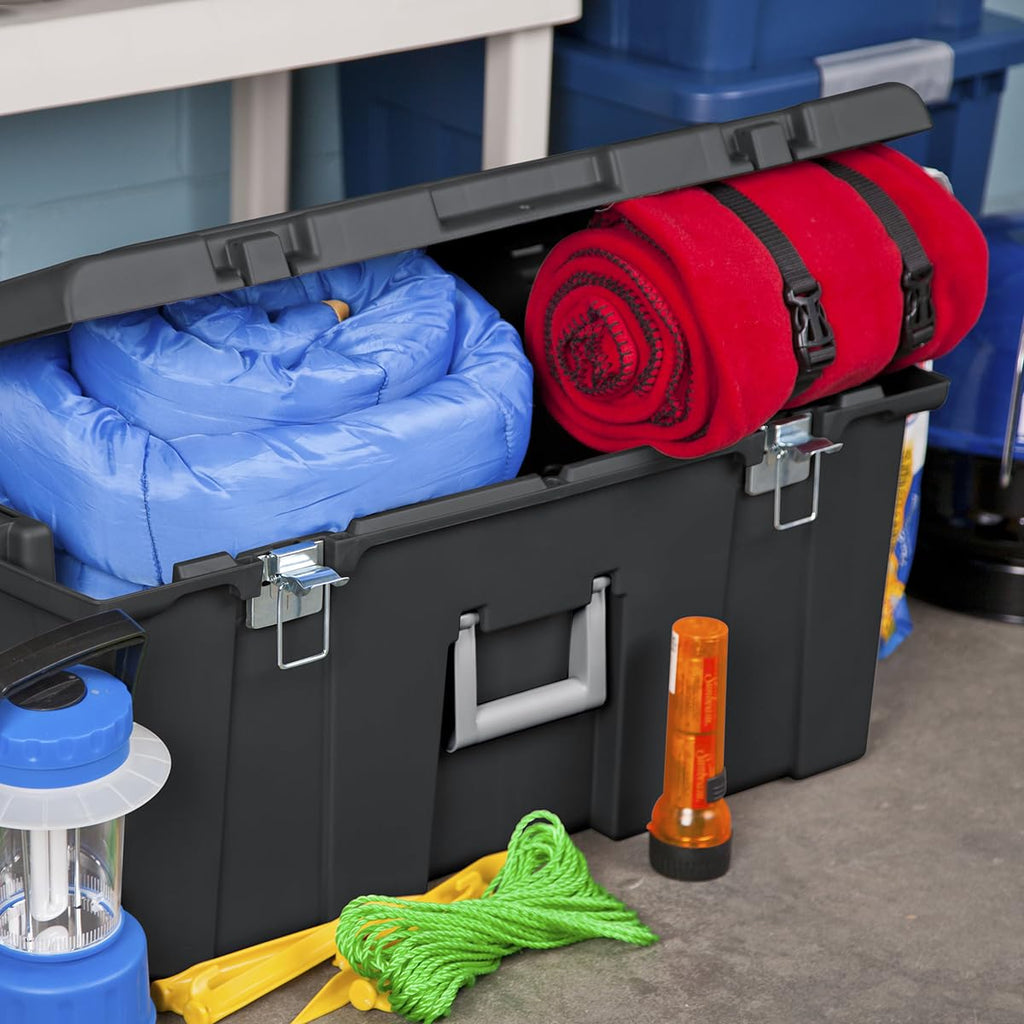 23 Gallon Lockable Storage Tote with Wheels Black E5735