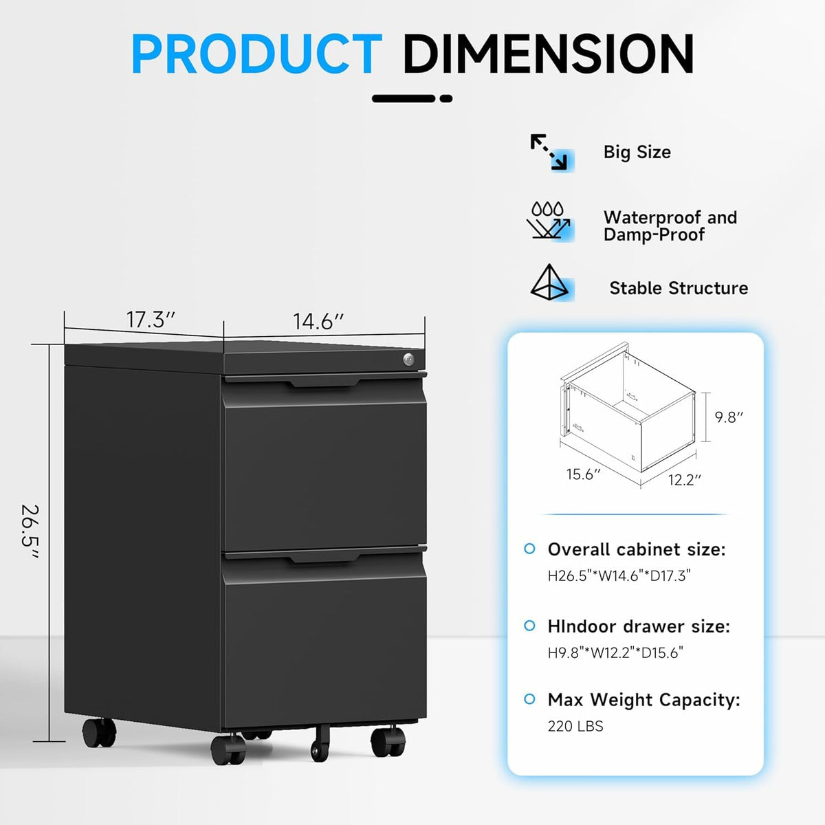 2 Drawer Mobile File Cabinet with Lock N14779