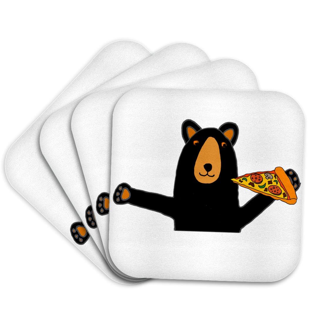 Black Bear Eating Pizza Set of 4 Coasters Q593