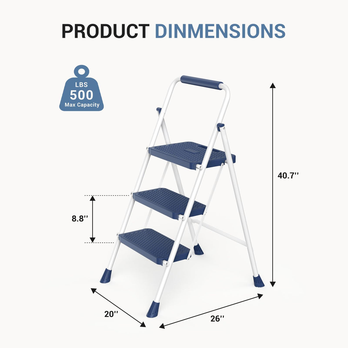 3 Step Anti-Slip Handrail 500lbs Step Ladder O660