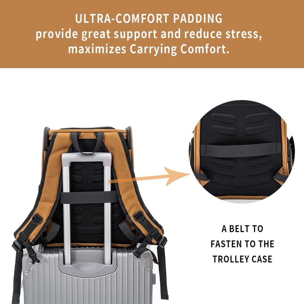 Brown Collapsible Pet Carrier Backpack with Ventilated Mesh A683077