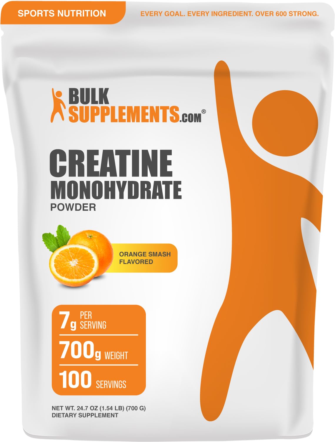 Micronized Creatine Monohydrate Powder, Orange Smash, 700g V4468