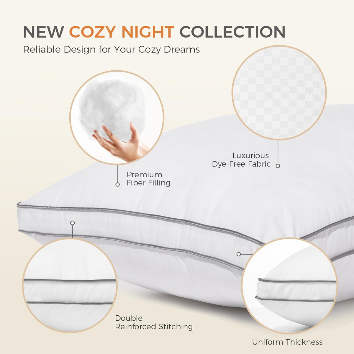 King Size Set of 2 Gusseted Bed Pillows V207732