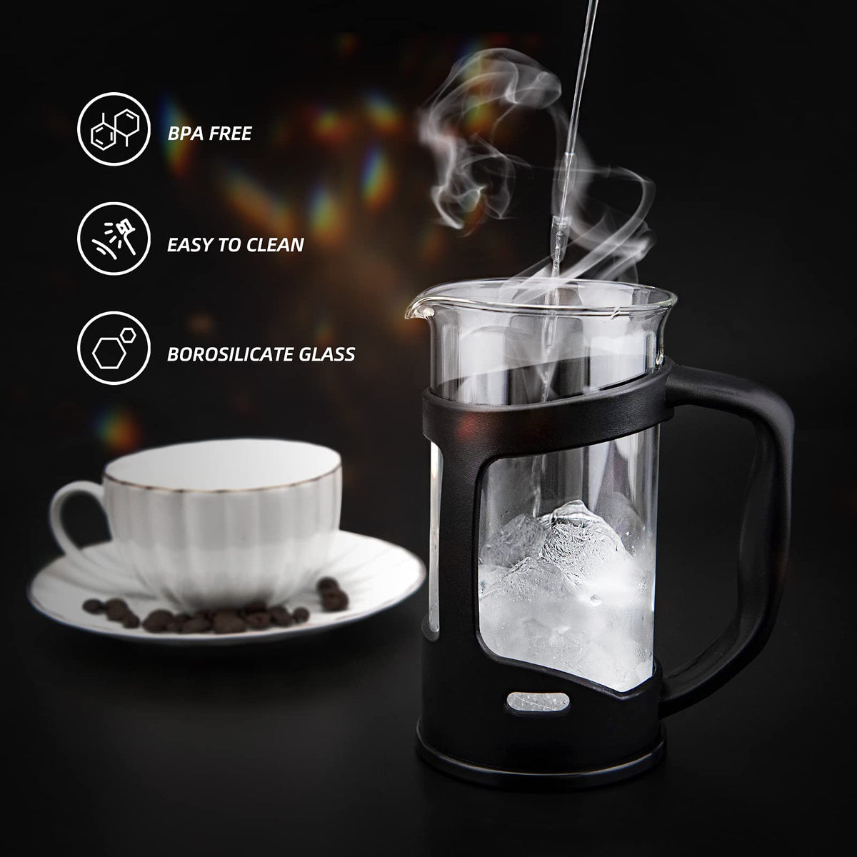Mini French Press Coffee Maker, 1 Cup, 12oz, Stainless Steel Filter P28777
