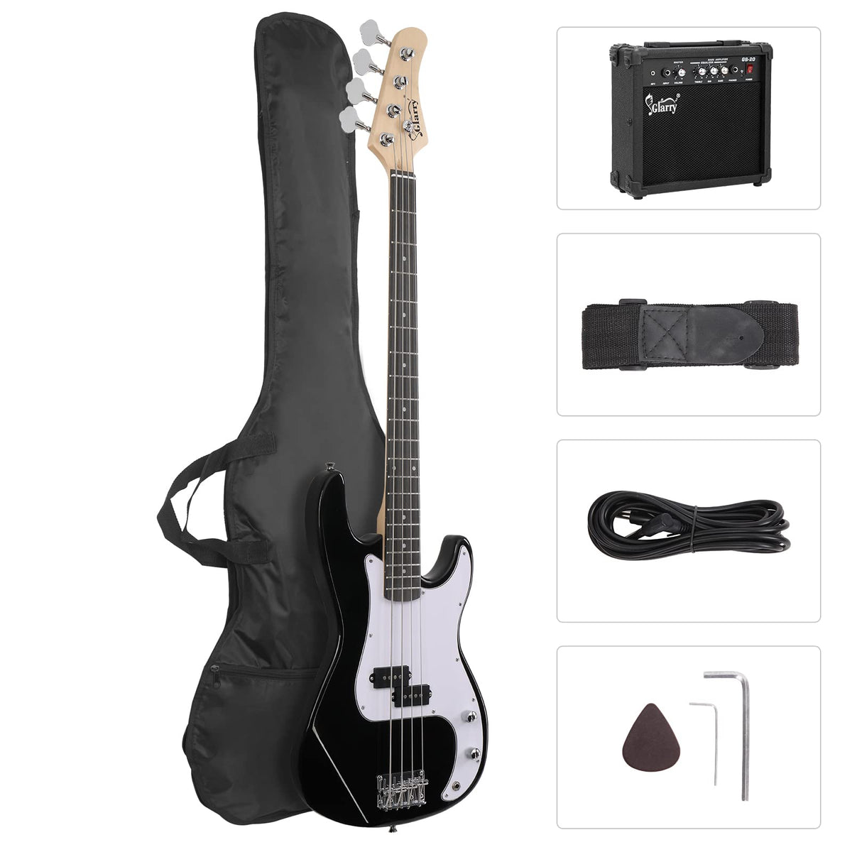 Full Size 4 String Basswood Electric Bass Guitar Beginner Kit with 20W Amp O110466