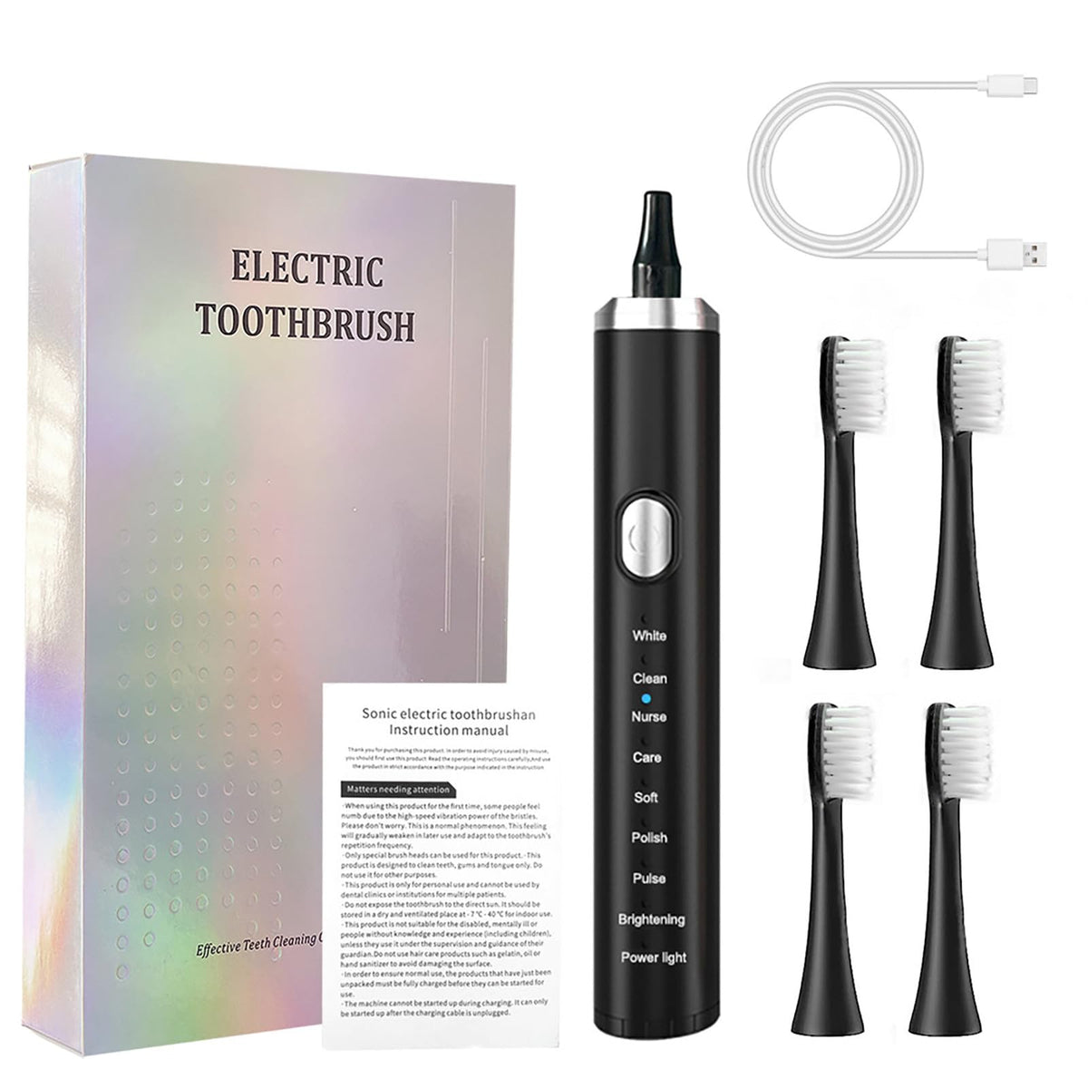 Rechargeable Electric Toothbrush with 4 Replacement Heads D417