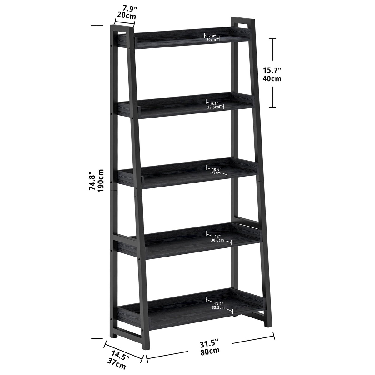 5-Tier Industrial Ladder Shelf Bookcase R1523