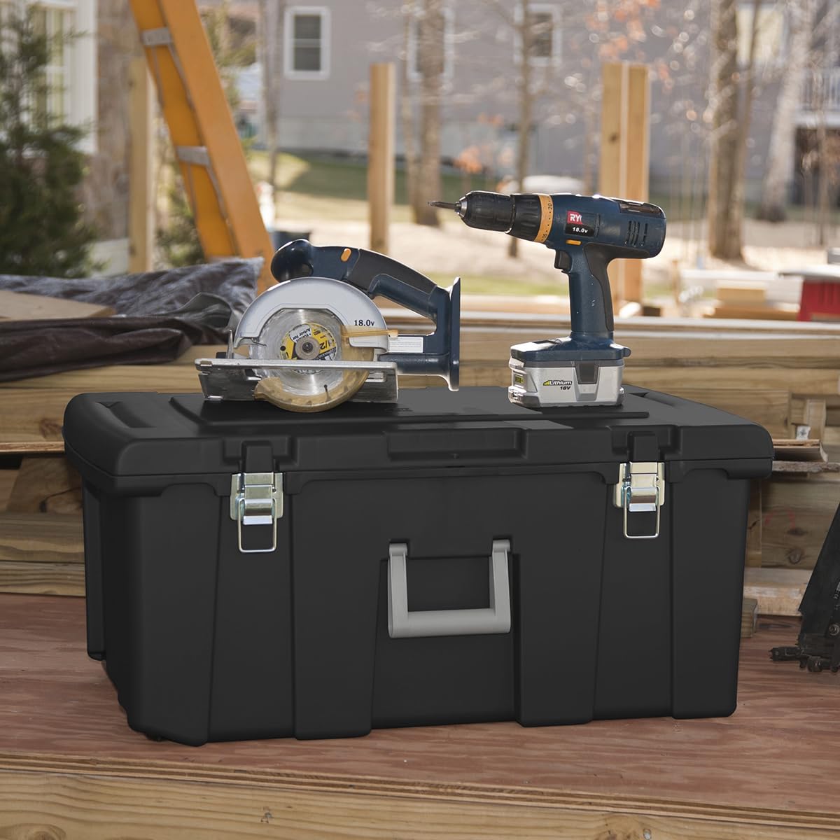 23 Gallon Lockable Storage Tote with Wheels Black E5735