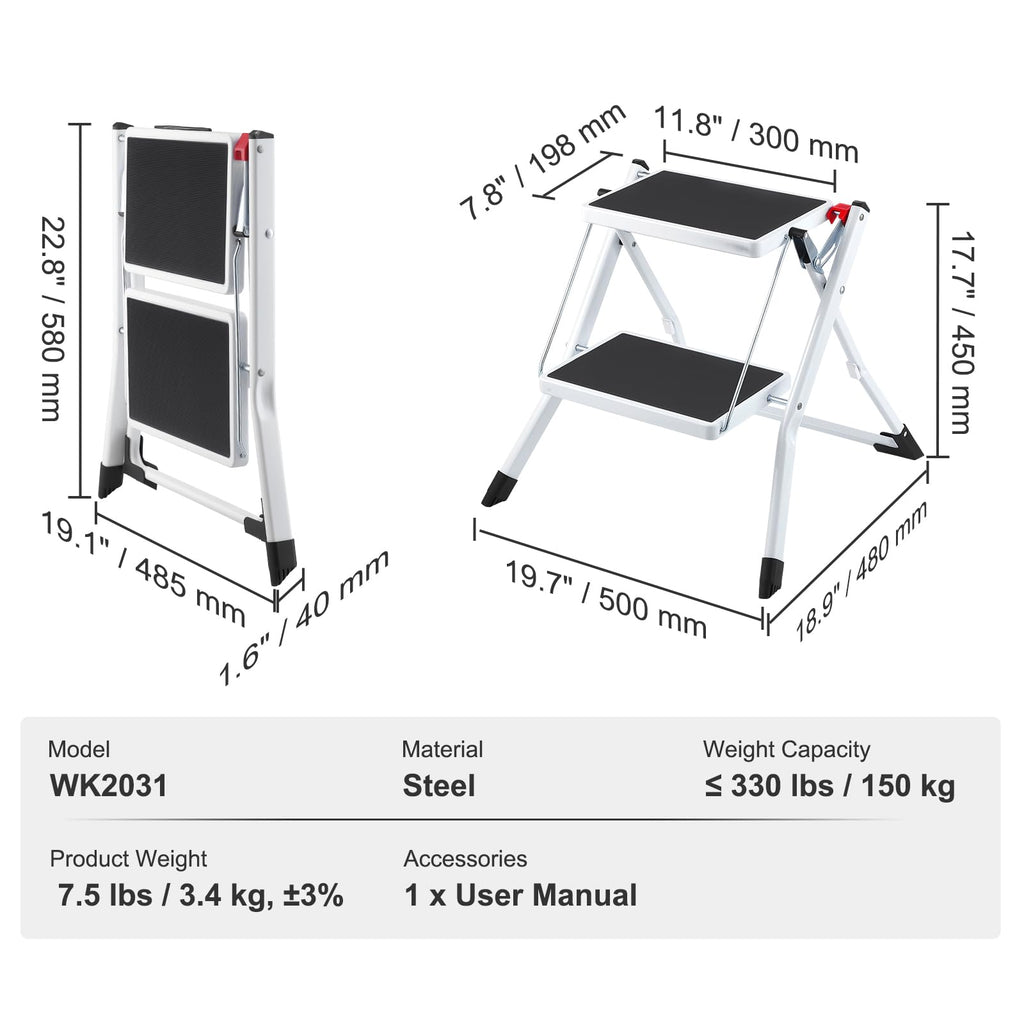 2-Step 330lbs Capacity Folding Steel Step Stool Z197739