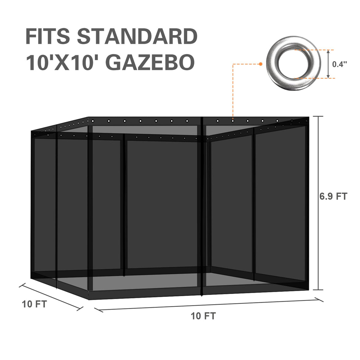 10' x 10' Black Gazebo Netting Screen Replacement F3600