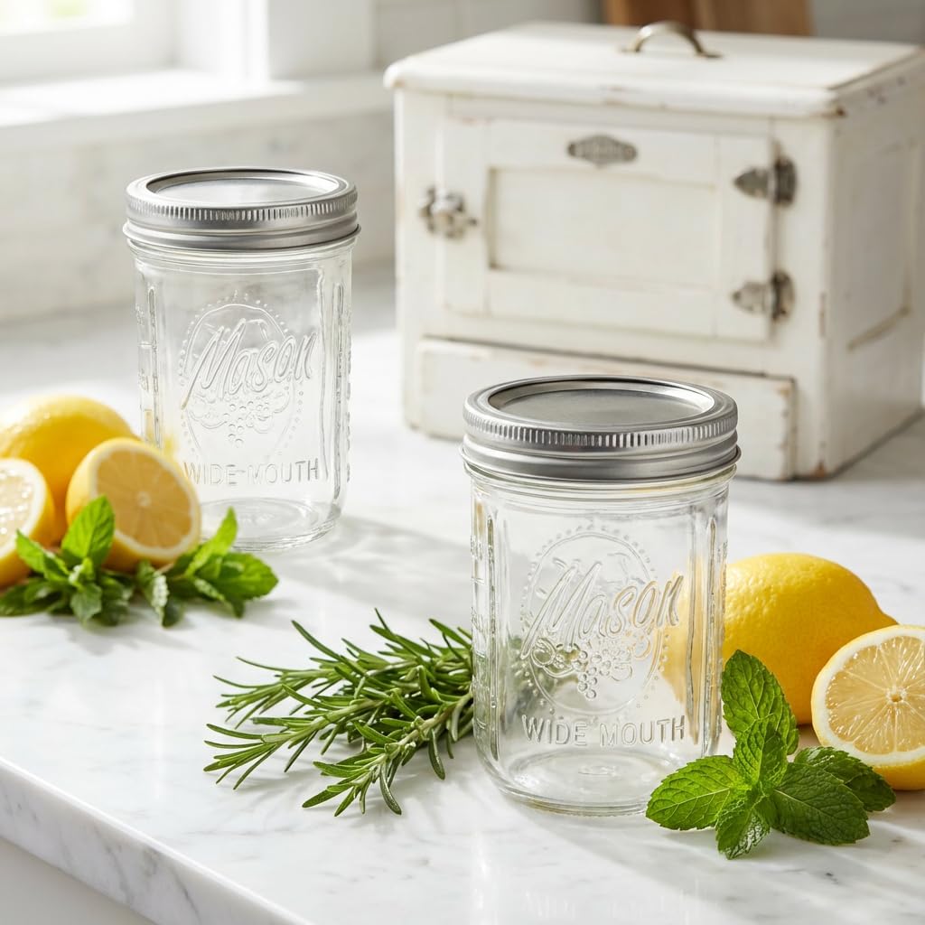 12 Pack 16 oz Wide Mouth Glass Mason Jars with Lids U3119