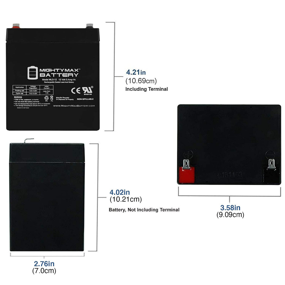12 Volt 5 AH Rechargeable SLA AGM Battery A773335