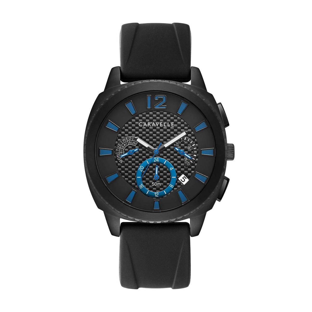Sport Chronograph Mens Watch Stainless Steel Black Silicone Strap J1485
