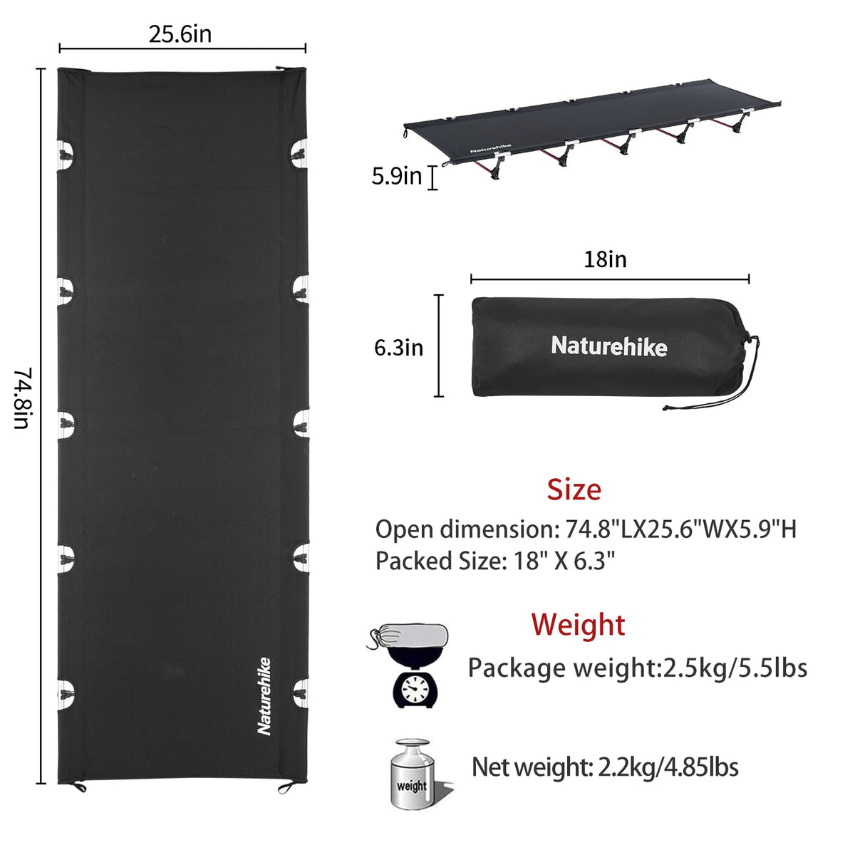 Ultralight Folding Camping Cot 330lbs J6796
