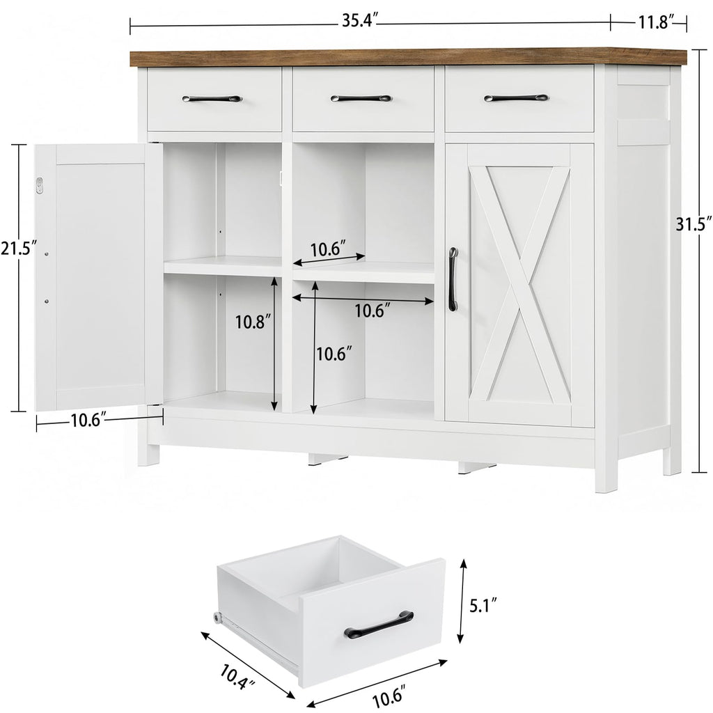 White Storage Cabinet with 3 Drawers and 2 Doors P387377