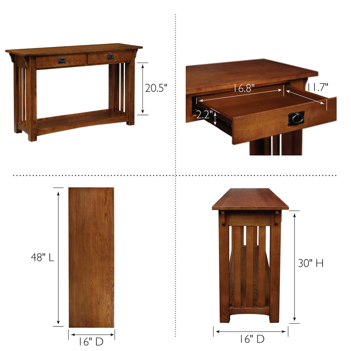 Transitional Solid Ash Console Table with 2 Drawers N104