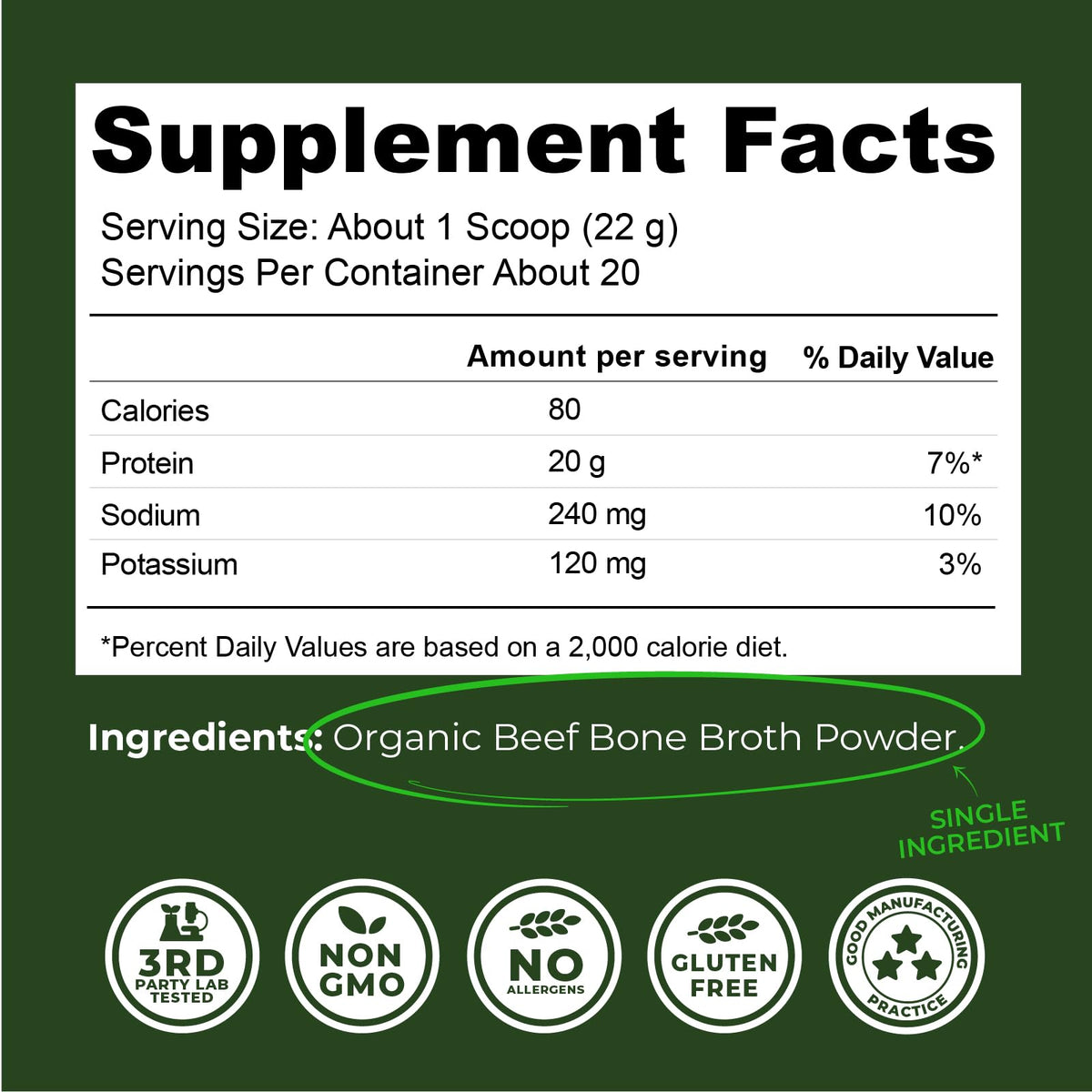 Organic Grass Fed Beef Bone Broth Protein Powder 16oz K890