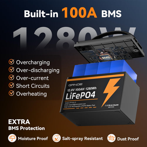 12V 100Ah LiFePO4 Battery with 100A BMS V3326