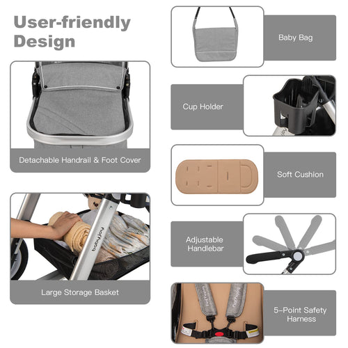 2-in-1 Convertible Bassinet Reclining Stroller H480