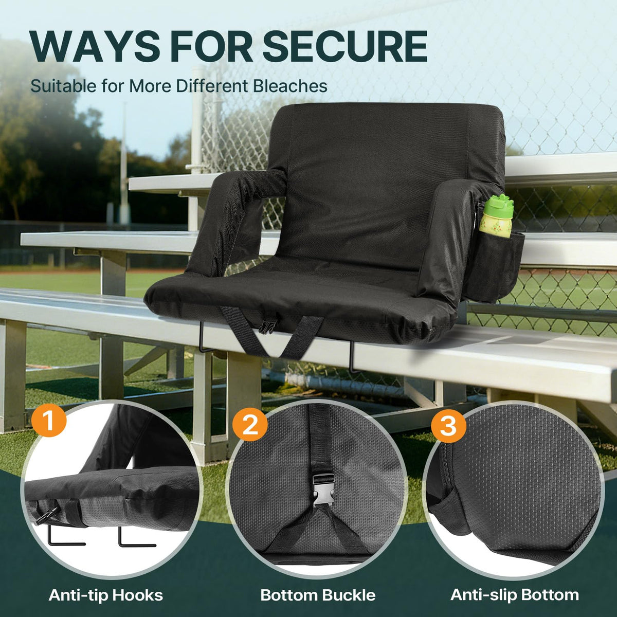 25in Stadium Seats for Bleachers with Back Support, Extra Wide, 1PC M24660
