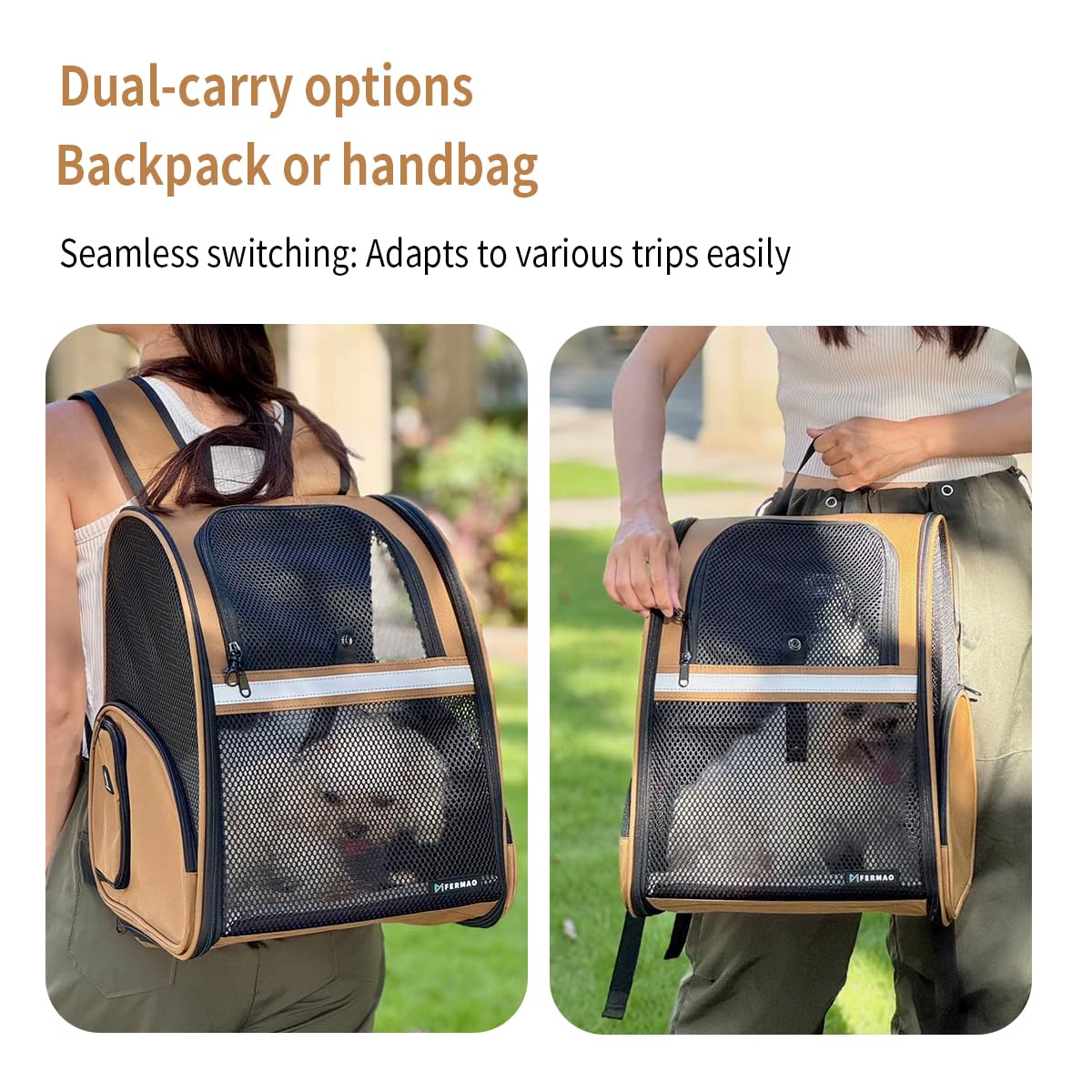 Brown Collapsible Pet Carrier Backpack with Ventilated Mesh A683077