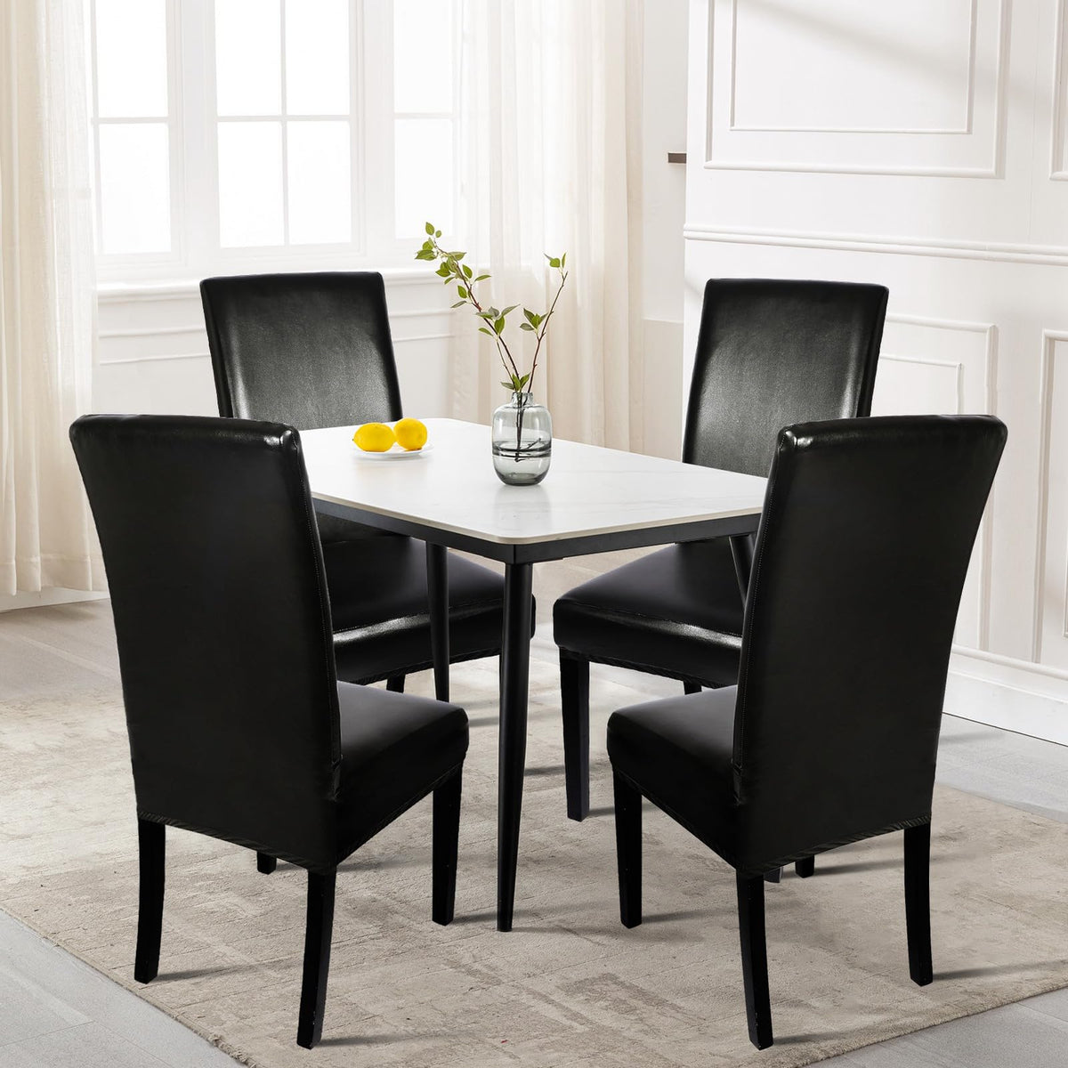 Waterproof PU Leather Dining Chair Covers Set of 4 Black Q9459