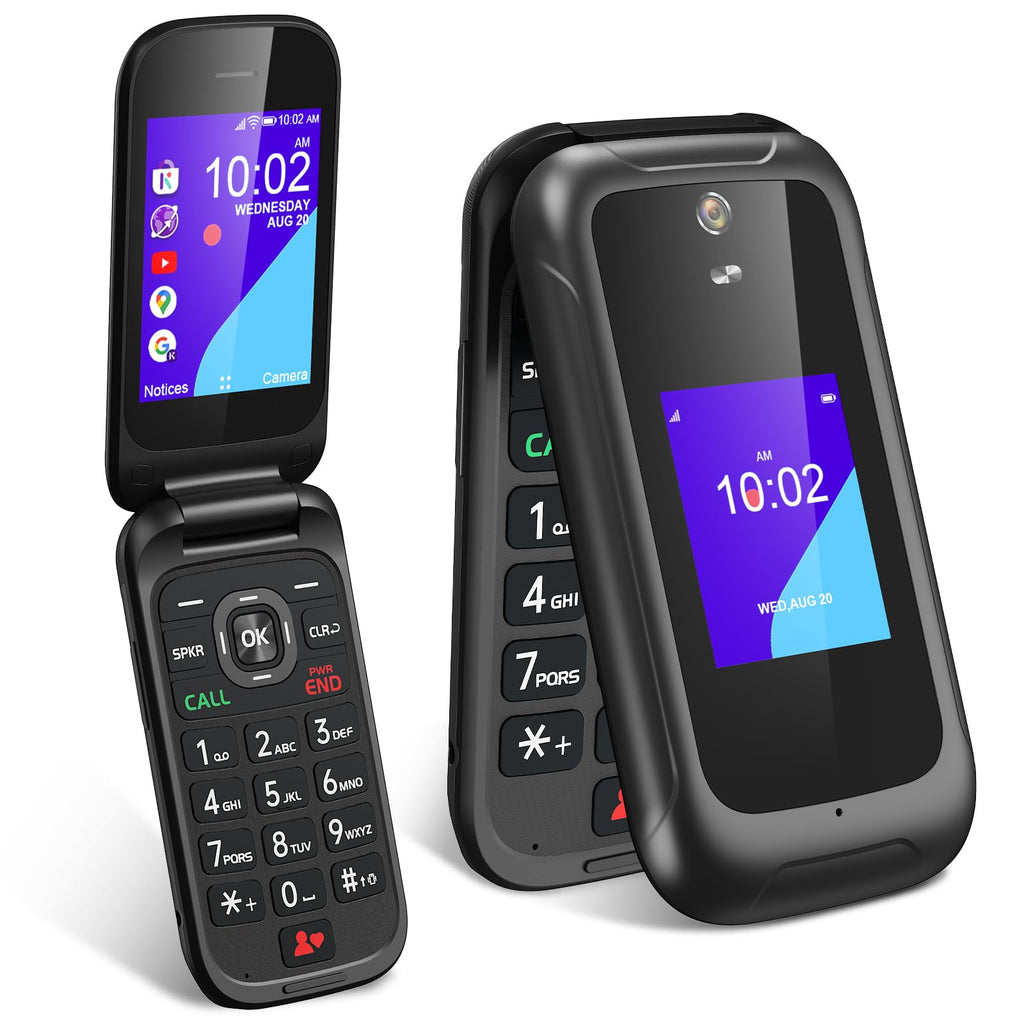 4G Flip Phone Unlocked Dual Screen Basic Phone Black B12869