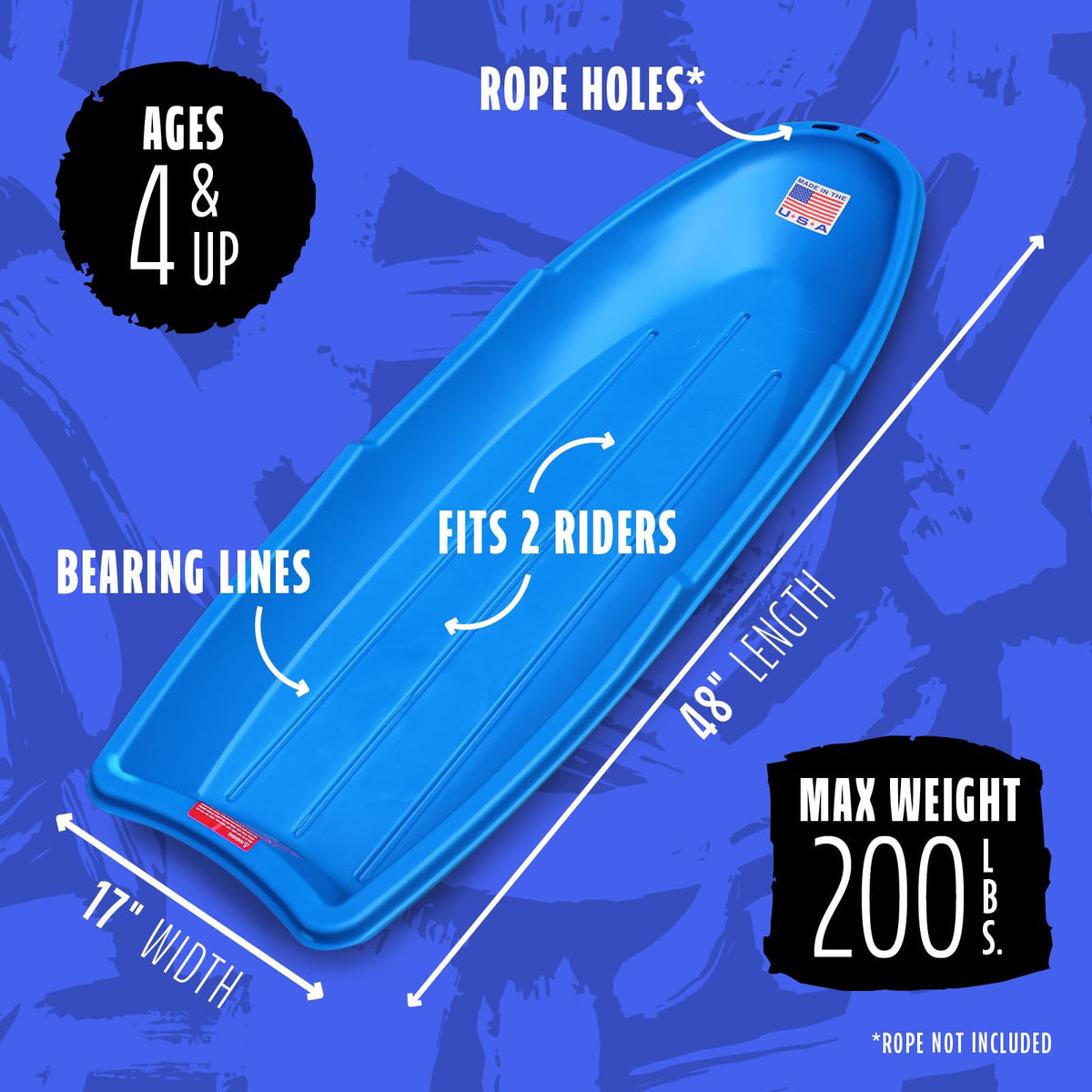 48 Inch Toboggan Style Plastic Snow Sled 3-Pack F84075