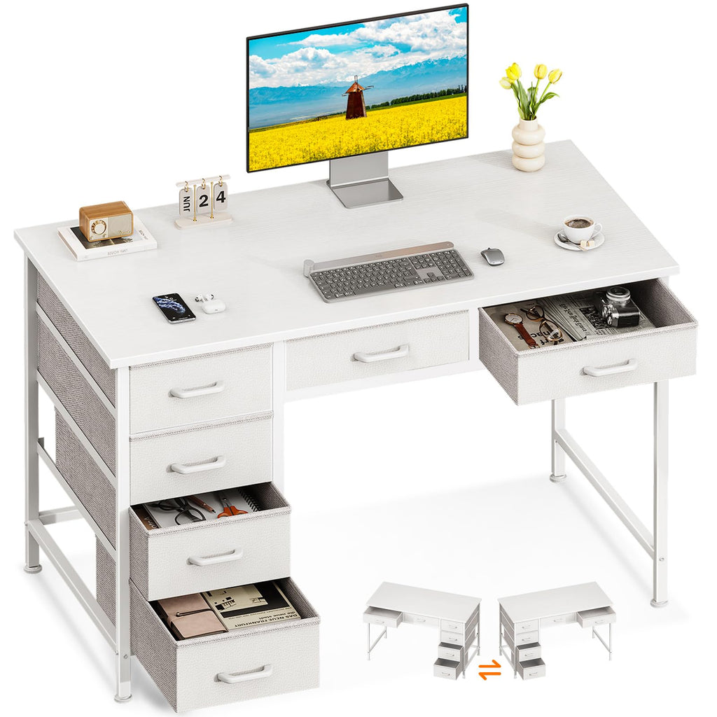 White Computer Desk with 6 Drawers G67626