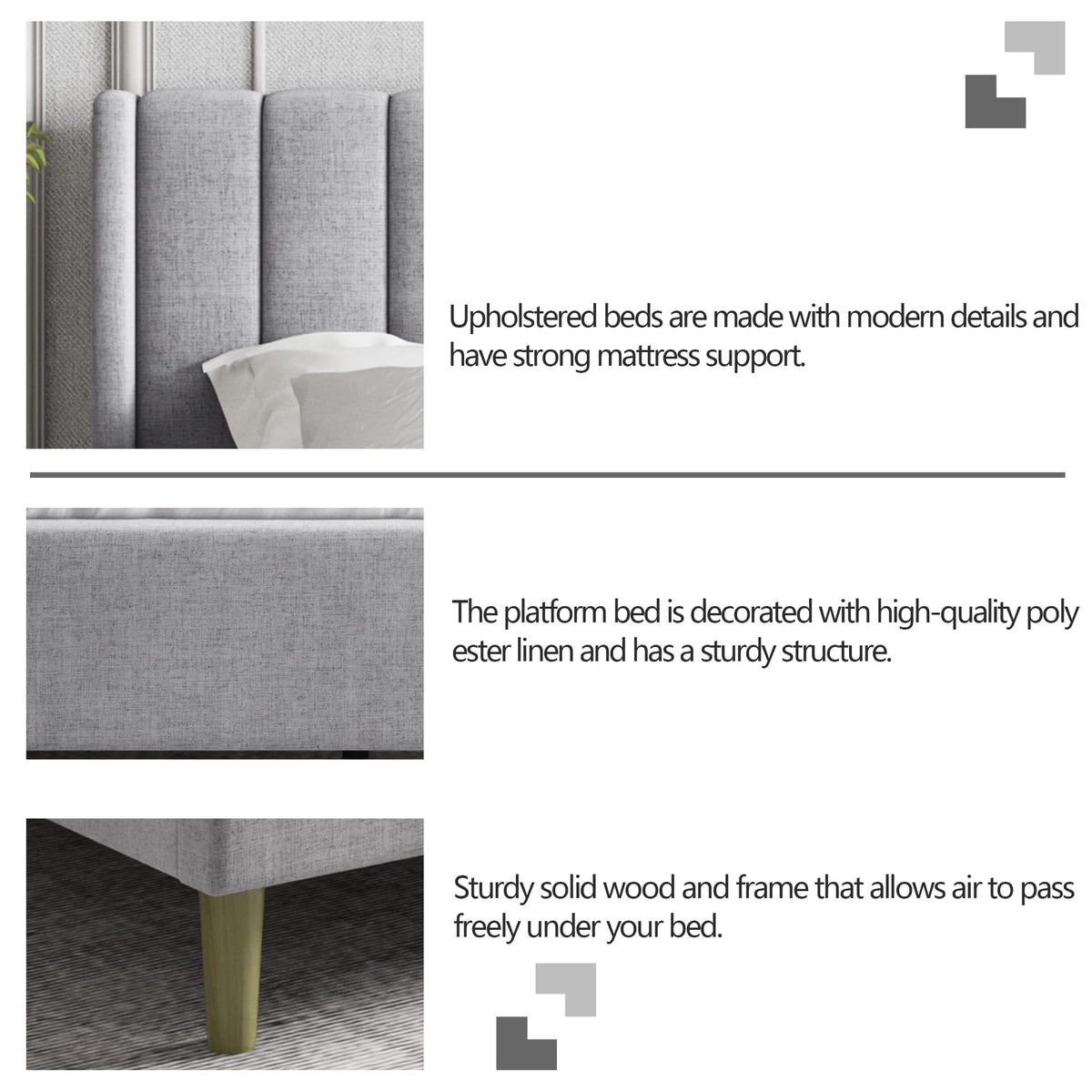 Twin Size Light Gray Linen Upholstered Bed Frame D352502