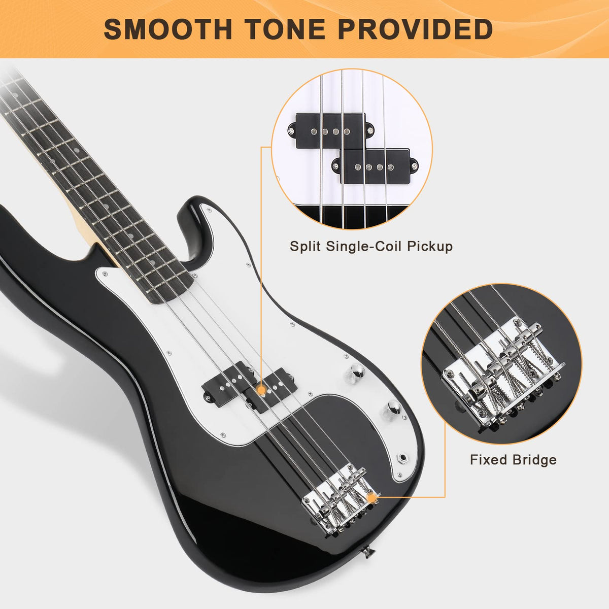 Full Size 4 String Basswood Electric Bass Guitar Beginner Kit with 20W Amp O110466