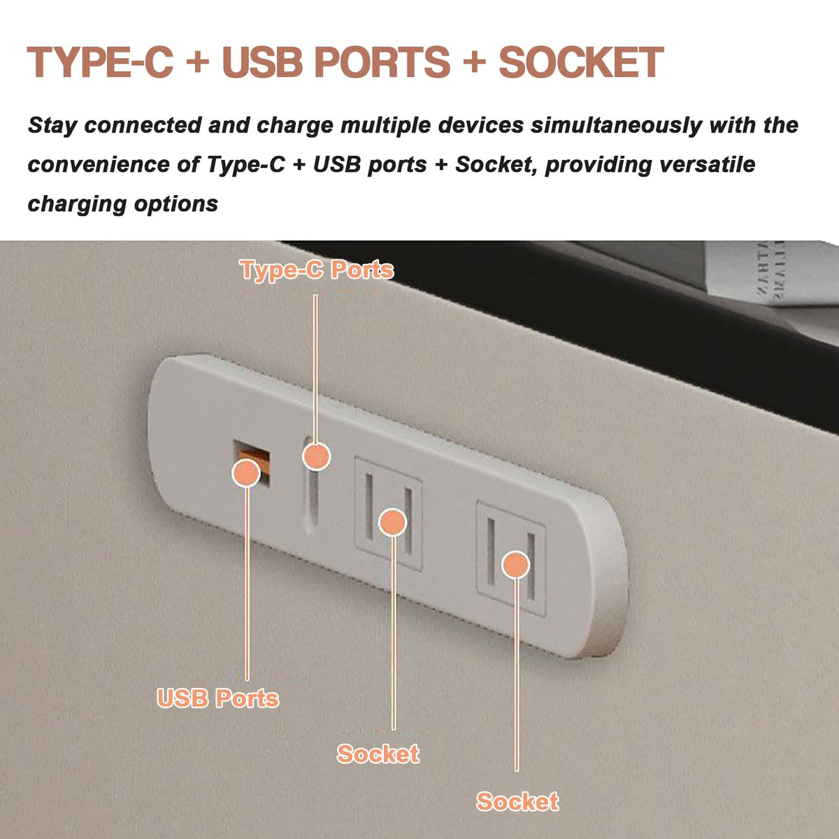 Light Gray Nightstand with Charging Station and USB Ports J759599