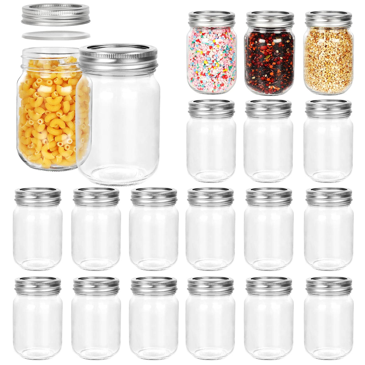 12 oz Glass Mason Jar, 20 Pack Canning Jars with Lids K650