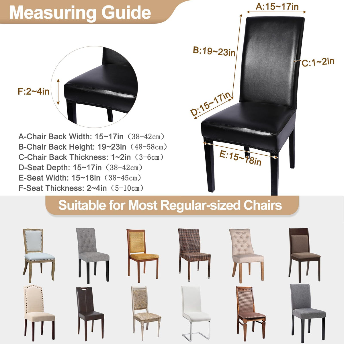 Waterproof PU Leather Dining Chair Covers Set of 4 Black Q9459