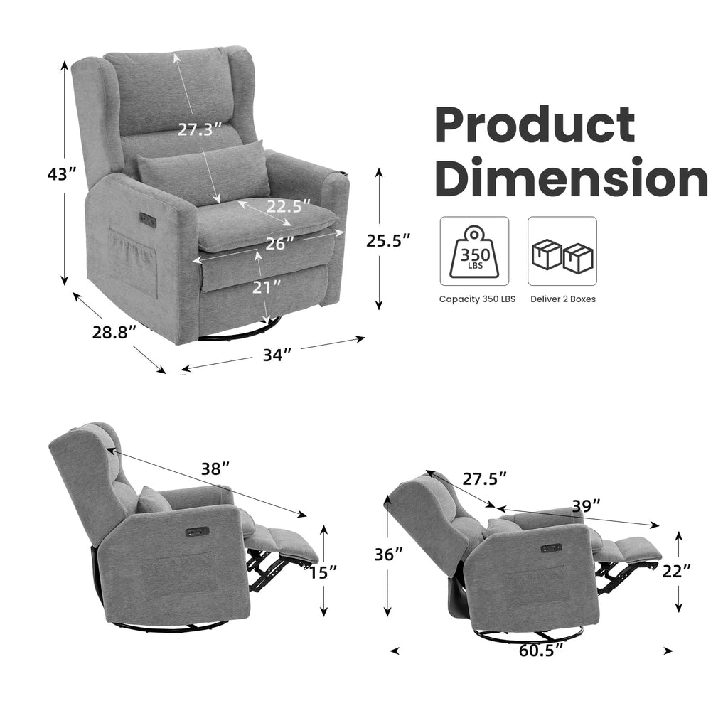 Oversized Swivel Rocker Recliner with Adjustable Headrest Z2279
