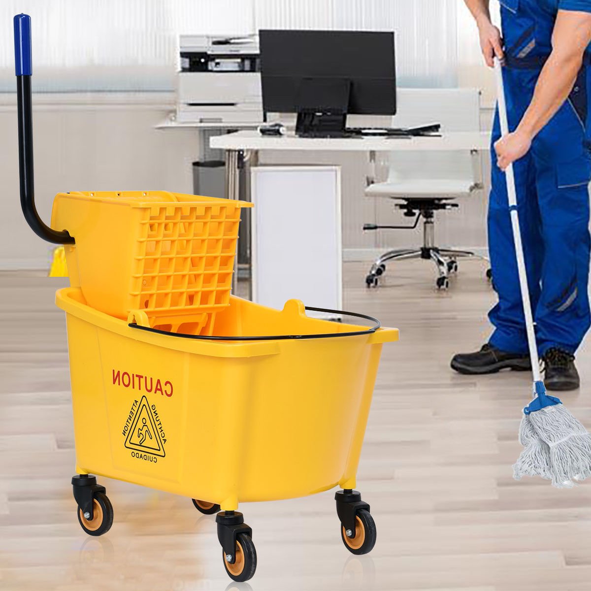 Yellow 35 Quart Side Press Mop Bucket O7600