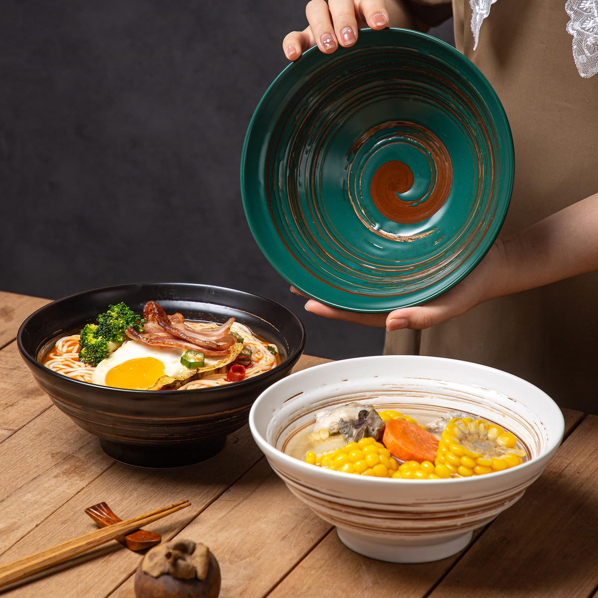 Multicolor Ceramic Ramen Bowl Set of 4 V50329