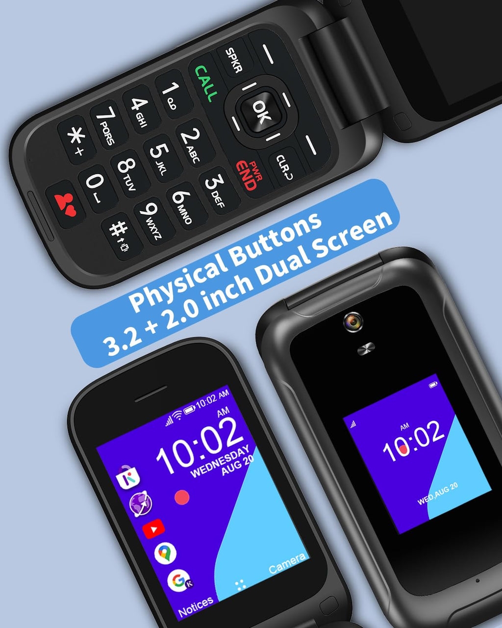 4G Flip Phone Unlocked Dual Screen Basic Phone Black B12869