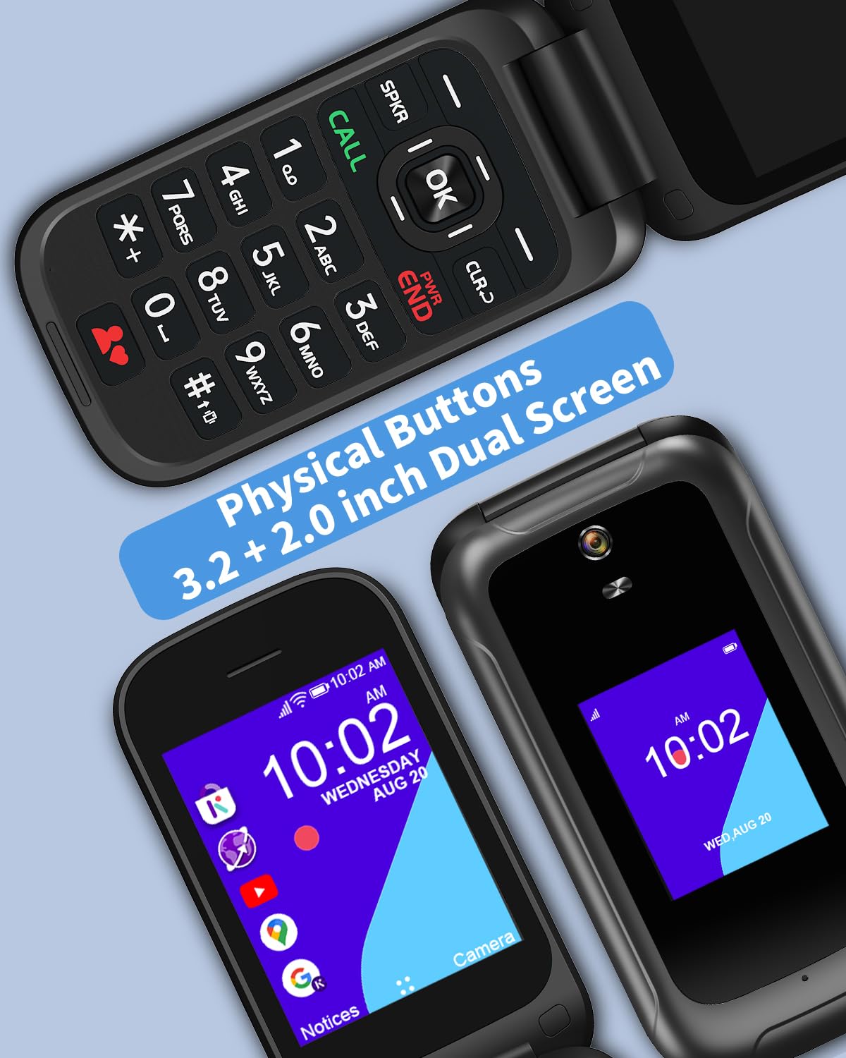 4G Flip Phone Unlocked Dual Screen Basic Phone Black B12869