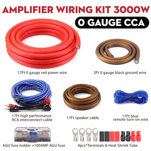 0 Gauge Amp Wiring Kit, 3000 Watt Car Amplifier Installation Wiring Kit E8091
