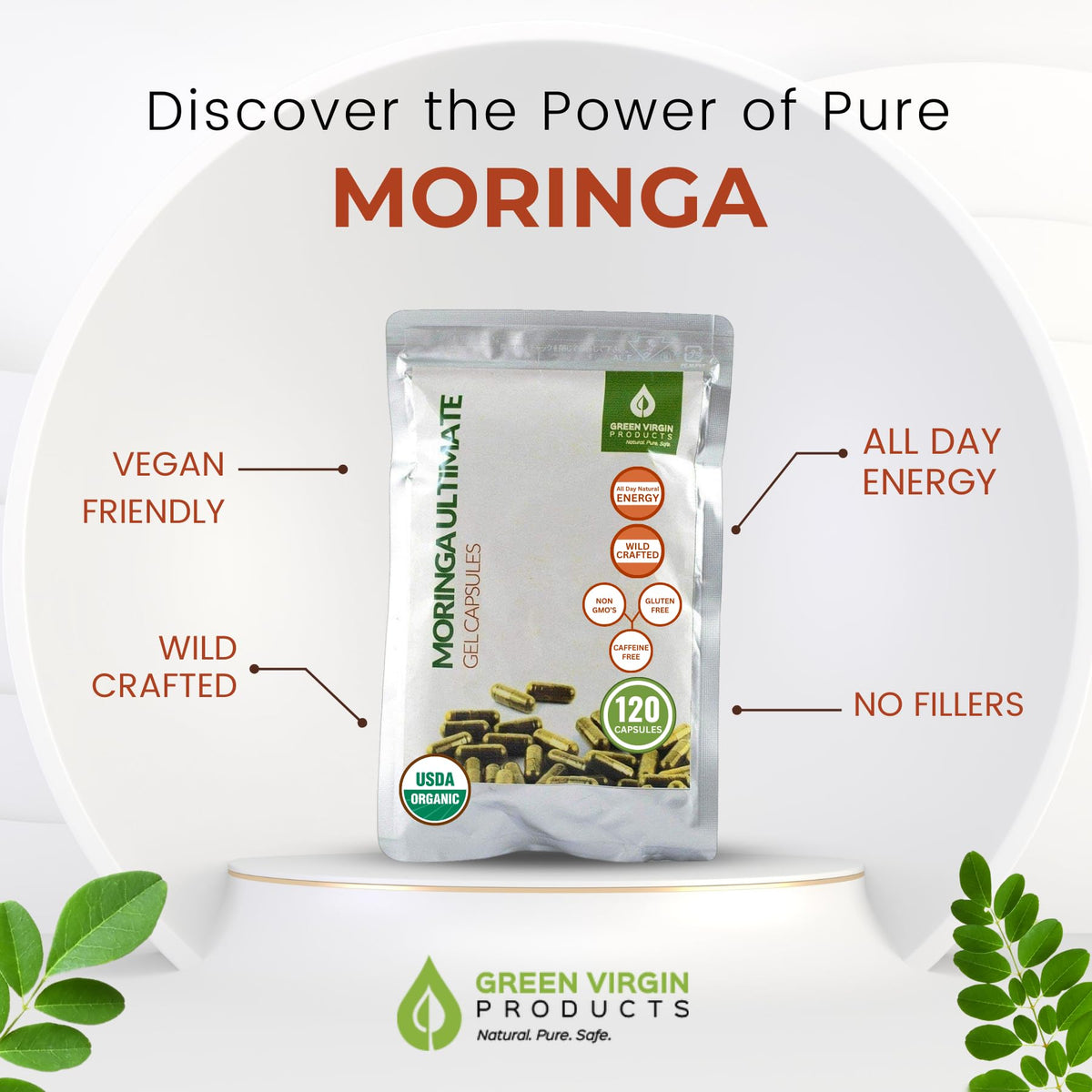 Organic Moringa Leaf Powder Vegan Capsules W28372