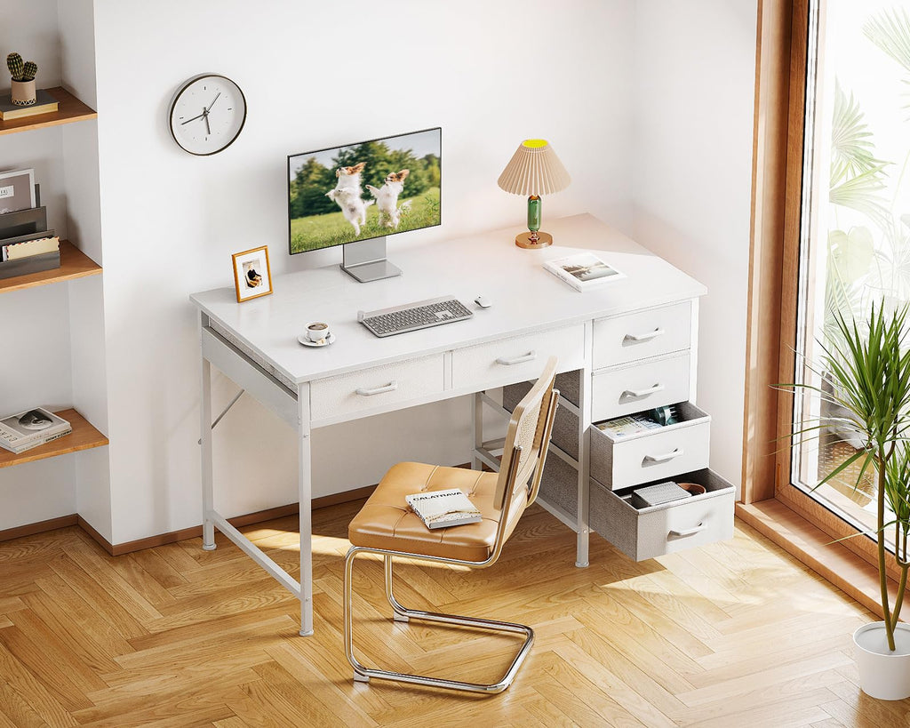 White Computer Desk with 6 Drawers G67626