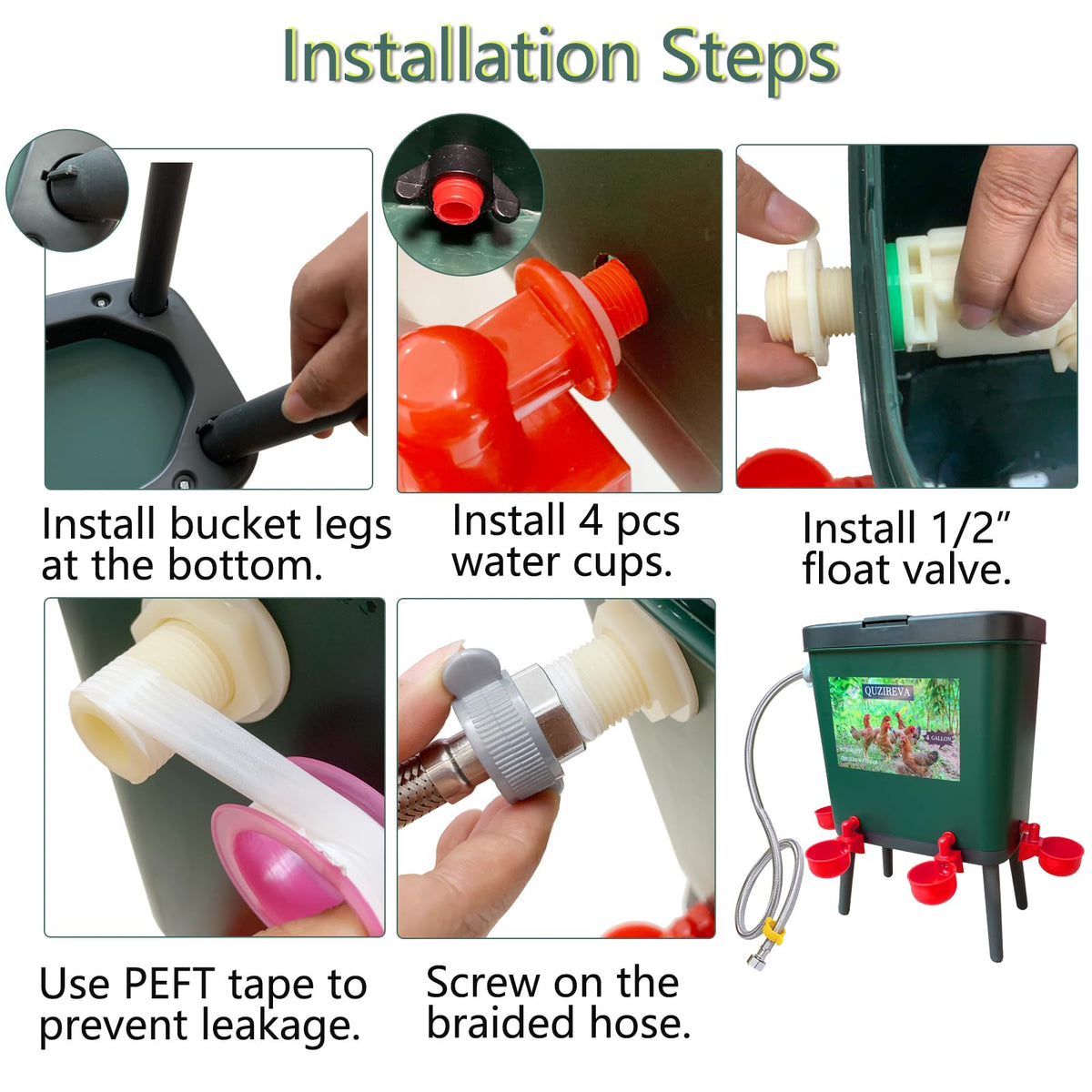 4 Gallon Automatic Float Controlled Poultry Waterer with Hose and Cups L6087