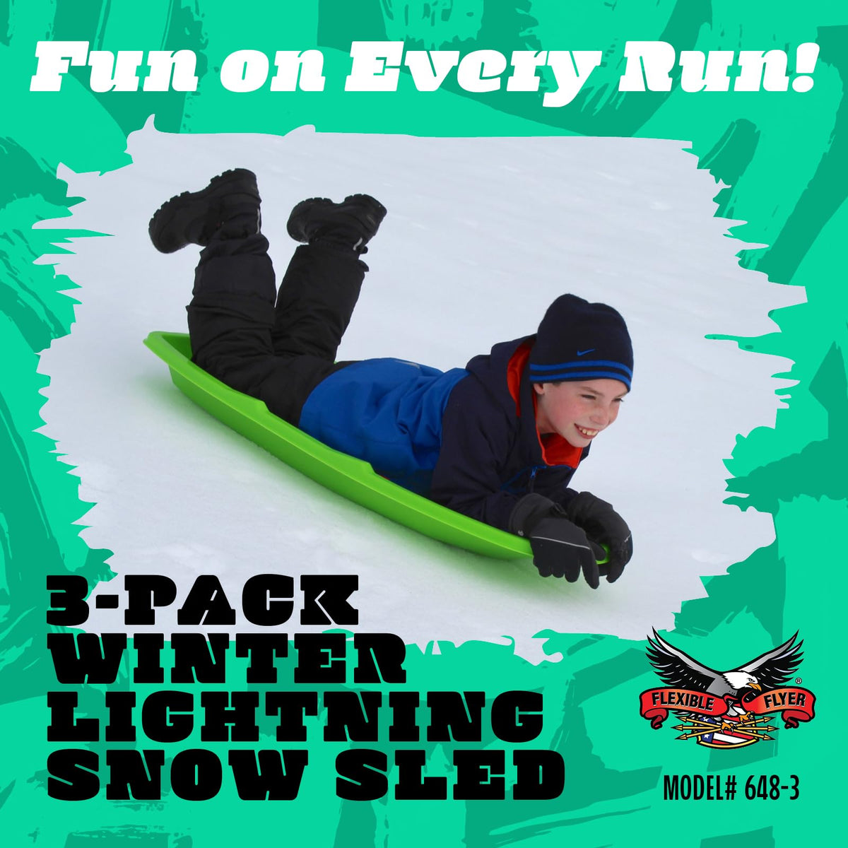 48 Inch Toboggan Style Plastic Snow Sled 3-Pack F84075