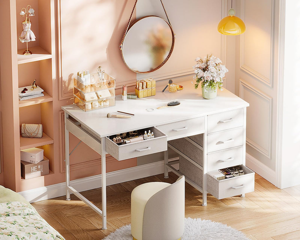 White Computer Desk with 6 Drawers G67626