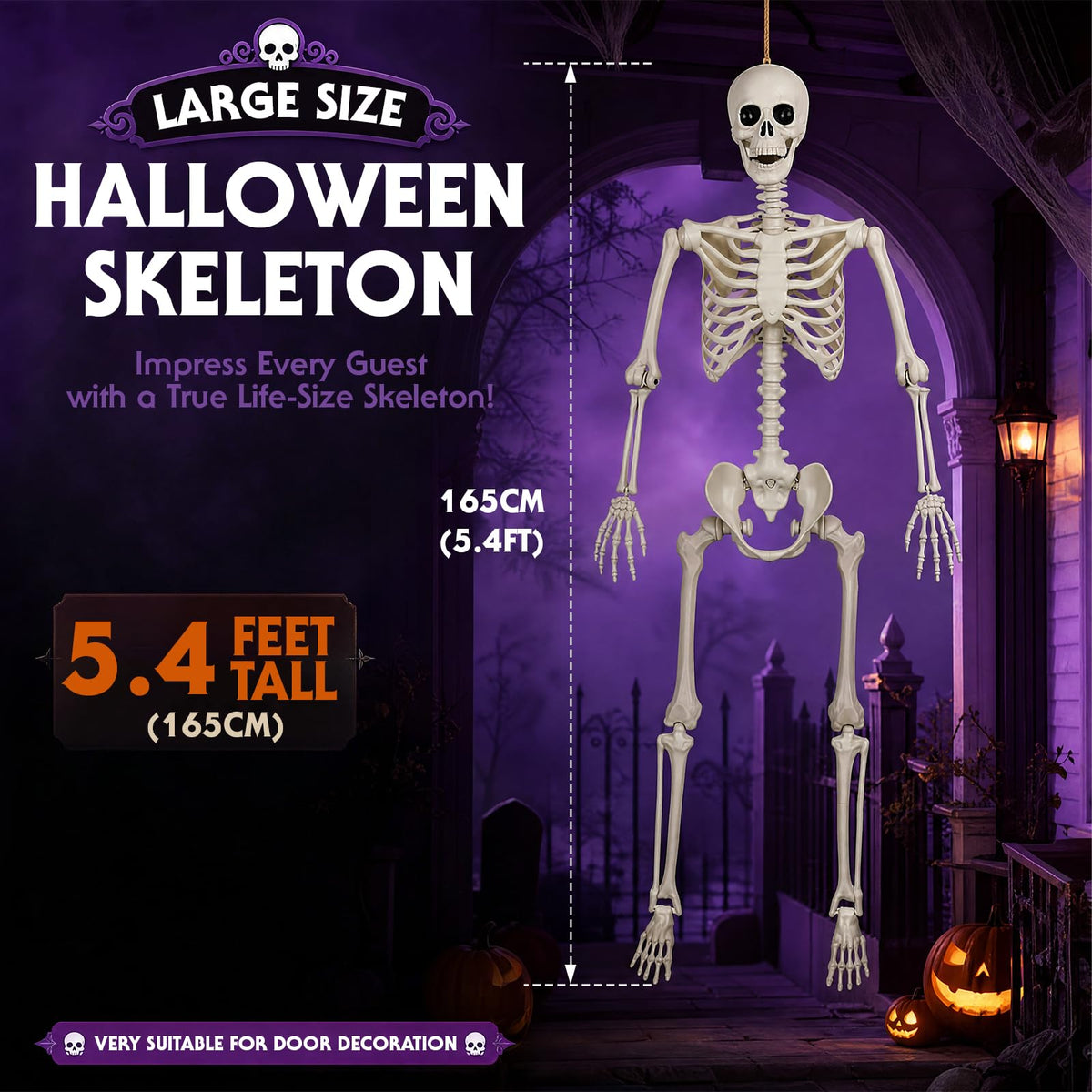 5.4FT Posable Life Size Human Skeleton with Movable Joints W959654